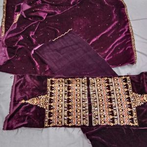 Purple Velvet Saree