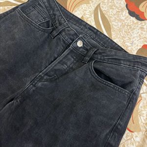 High Waist Charcoal Mom Fit Denim