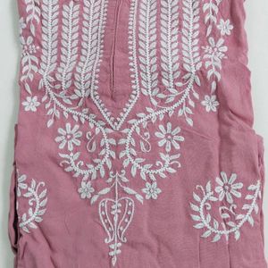 Pink Embroidered Mid Length Kurti