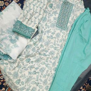 White And Sea Green Dress