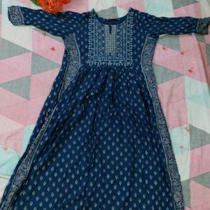 Printed Blue Nayra Cut Kurta