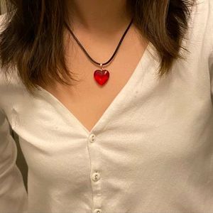 y2k Red Glass heart pendant Necklace 🍓