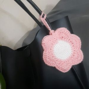 Crochet Pink Flower Bag Charm