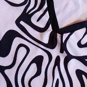 Black Lines Printed On White Cute Crop Top