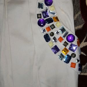 ONE PEICE CREMISH DRESS WITH STONES