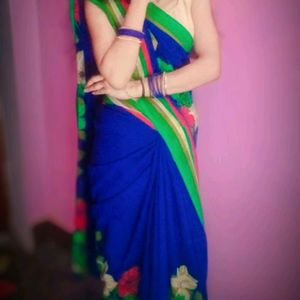 Blue Saree No Blouse