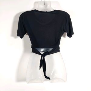 Black Plain Casual Crop Top (Women)