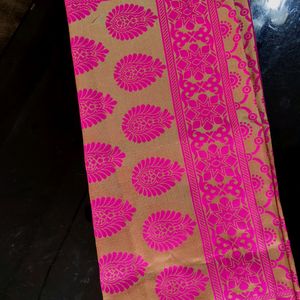 PinkGolden Silk Ethnic Shawl+FreeRajhasthani Potli