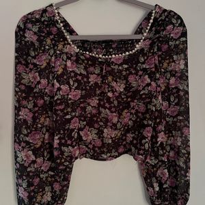 Full Sleeves Flower Print Top For Women