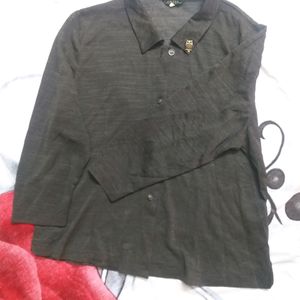 Dark Brown Net Shirt With An Owl Broche