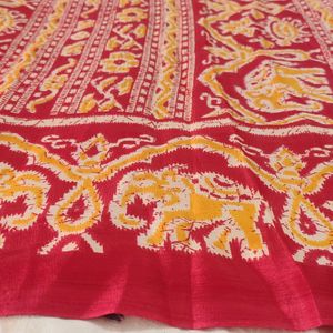 Red Printed Crepe Saree