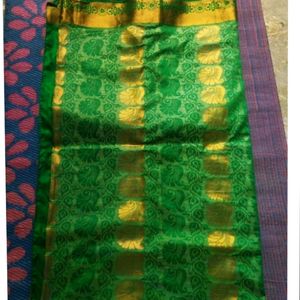 Green Saree With Golden Design