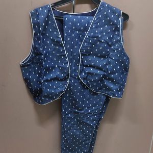 Smart navy blue Silk coord Pant-jacket set