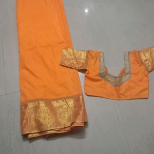 Yellow Saree And Stiched Blouse