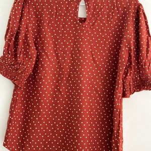 Fig Branded Polka Dot Print Round Neck Top