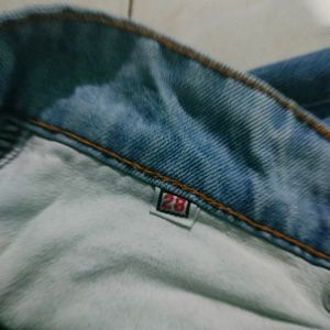 Blue High Waist Straight Fit Denim