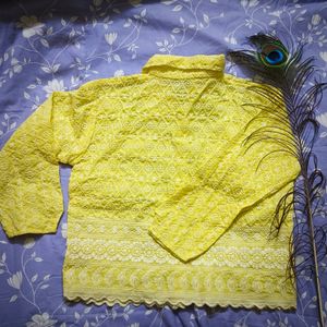 Yellow Cotton Thread Work Crop Top/Shirt