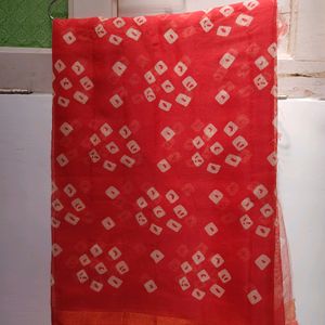 Red Bhandej Saree