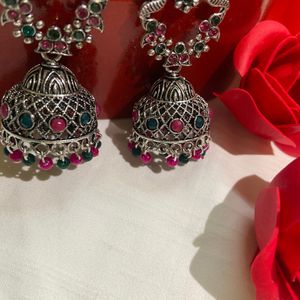 Pink Green Jumka Earring