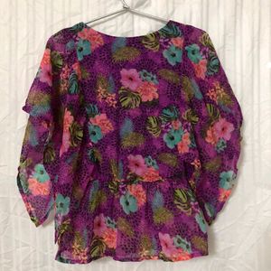 Floral Printed  Purple Top