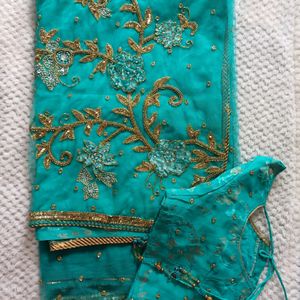 Beautiful Sea Green 💚 Saree With Blause