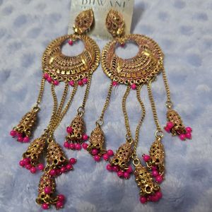 Pink Pearl Jhumki Earrings for Women