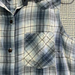 Blue Plaid Sleeveless Shirt