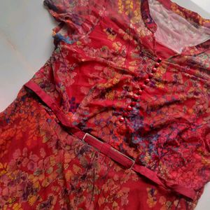 Aesthetic Floral Maroon Midi Dress Women