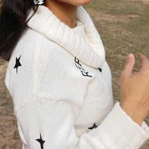 Korean White With Black Design Sweater