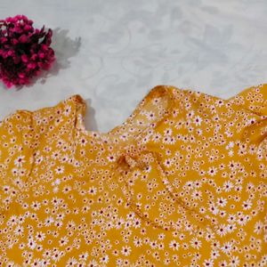 Beautiful Orange Floral Crepe Mini Dress For Women