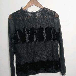 Black Casual Velvet Top (Girl' s)