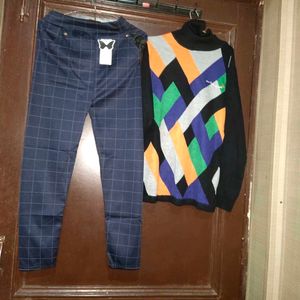 Combo Of Women Sweater And Pants Co Ord Set