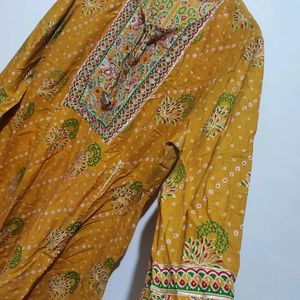 Musturd Anarkali Long Kurti Floral Print 42 Bust