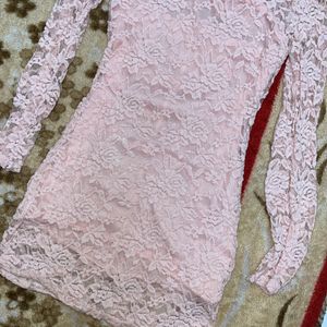 Pink Bodycon Sheer Sleeves Dress