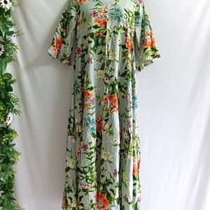 Floral Print Assumetrical Full Length Dress