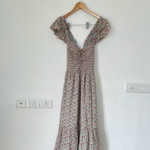 American Eagle Floral Flutter Sleeve Smocked Maxi