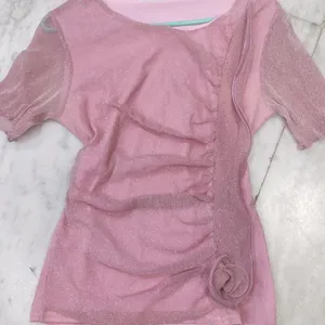 Women Pink Shimmer Casual Top