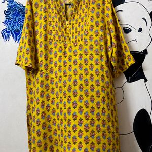 Yellow Floral Cotton  Kurti