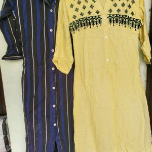 COLLAR COTTON KURTHA BLUE & YELLOW RAYON 💛 COMBO