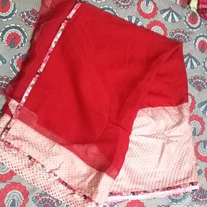 Red And Pink Saree With Blouse