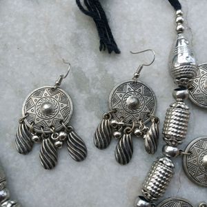 Oxidised Silver Plated Necklace & Earrings Set