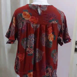 Floral Printed Maroon BOHO TOP