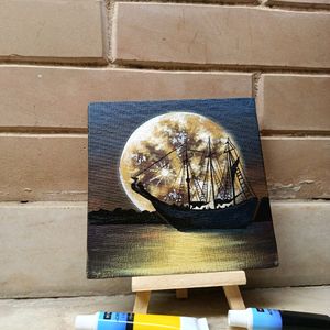 Mini Midnight Seascape Painting With Stand