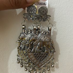 Elephant Traditional Look Oxidised Jhumka Earrings