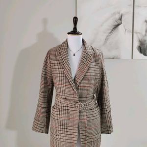 🆕 Checkered Woolen Blend Overcoat With Belt