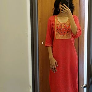 Bandhani Printed Red Daily Wear Kurta