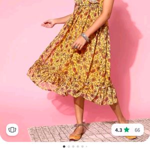 Janasya Midi Dress Mustard Color