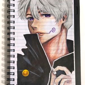 Anime characters portrait on normal notebook pages