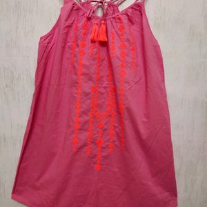 🌺 Barbie  Pink Dress With Neon Block Embroidery