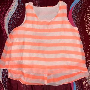 White Frilled Crop Top With Neon Stripes